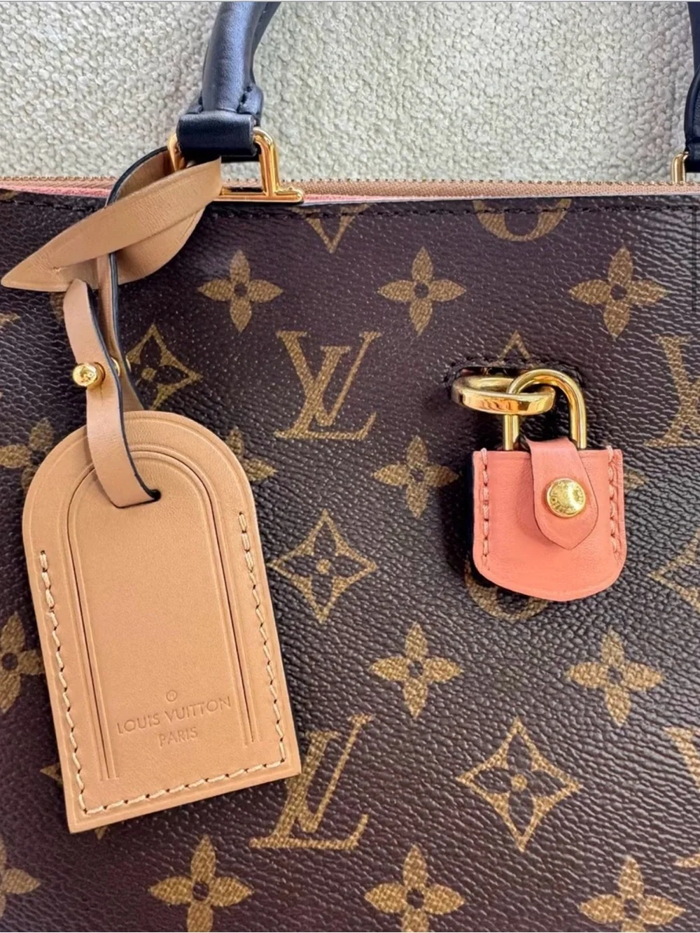 Louis Vuitton Monogram Tote with Pink Leather Tab and Gold Hardware